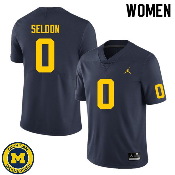 Women Michigan Wolverines #0 Andre Seldon Navy Official Game Jersey